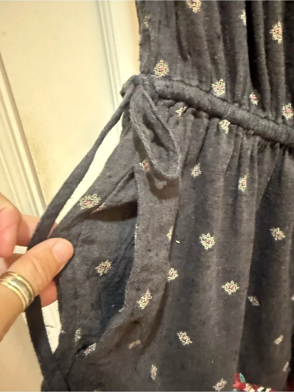 Free People Black Jumper with Red and Cream Embroidered Motifs Size XS